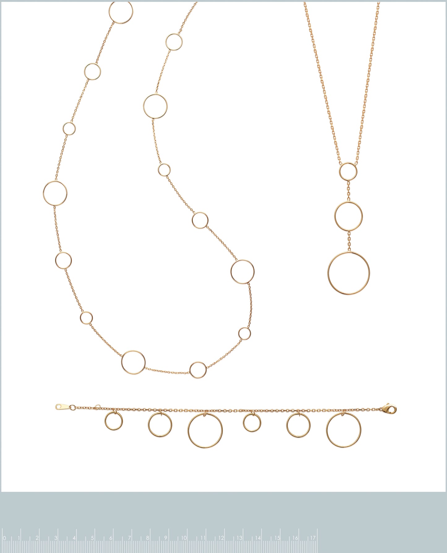 Позлатен комплект с геометрични халки (колие + гривна)