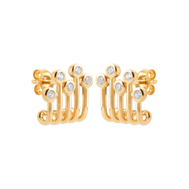 Позлатени обеци с кристали и дизайн тип гребен