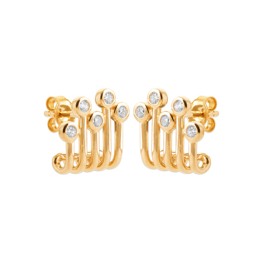 Позлатени обеци с кристали и дизайн тип гребен