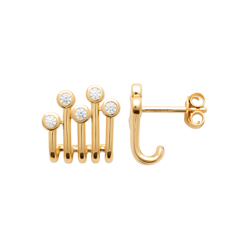 Позлатени обеци с кристали и дизайн тип гребен