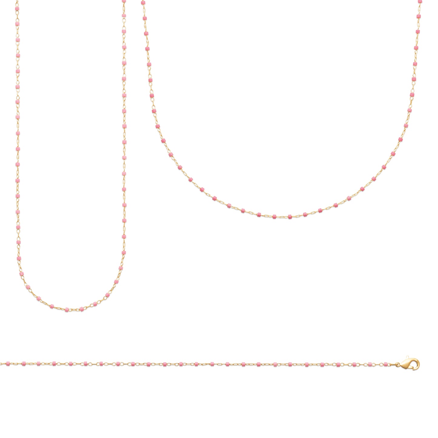 Позлатена верижка с розови мъниста
