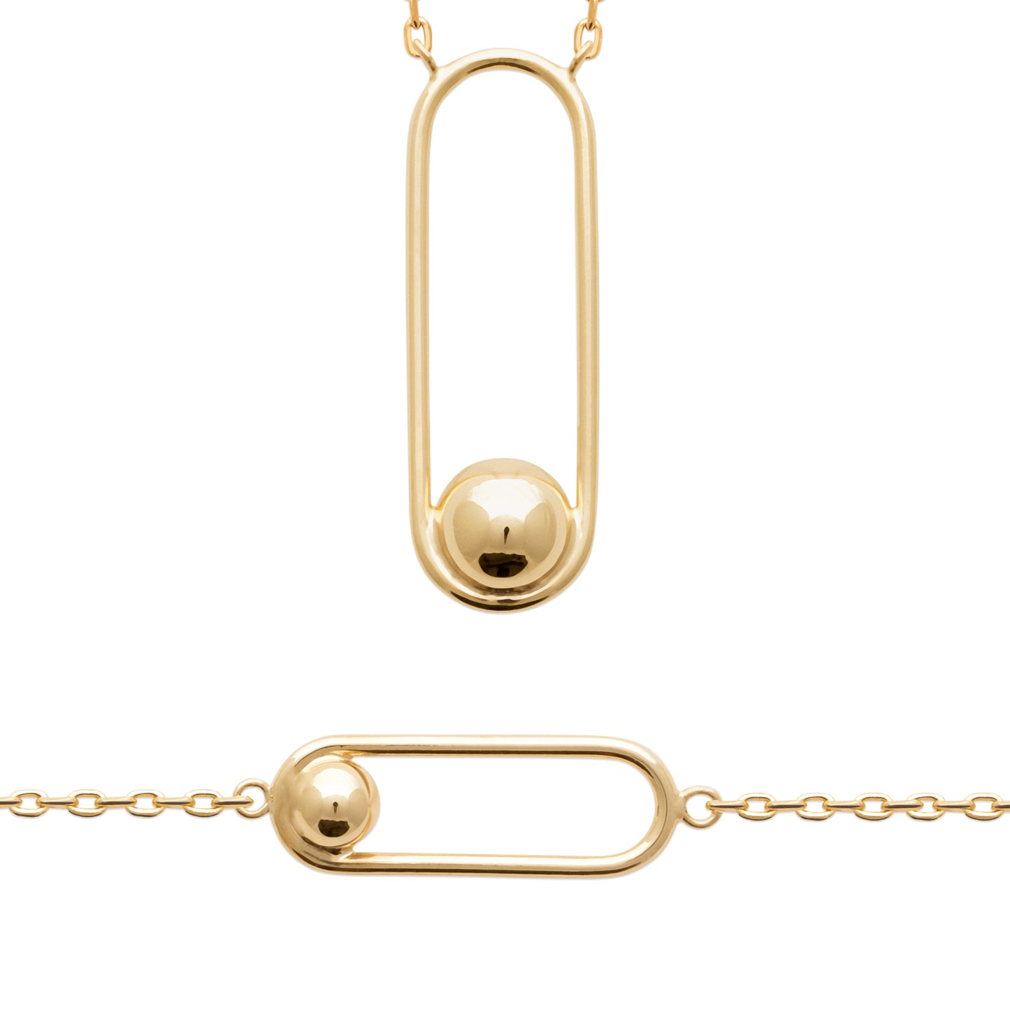 Позлатено колие с вертикална висулка и златна топка