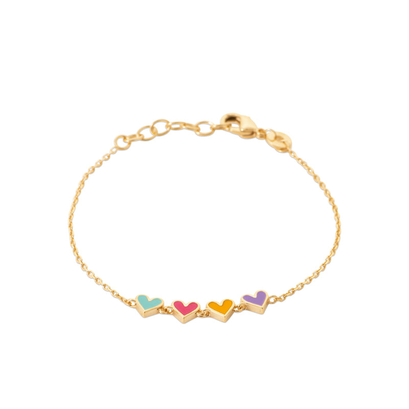 Позлатена гривна с емайлирани сърчица