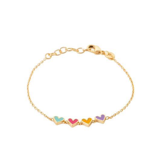 Позлатена гривна с емайлирани сърчица