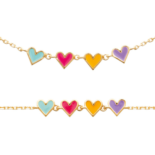 Позлатено колие с емайлирани сърца