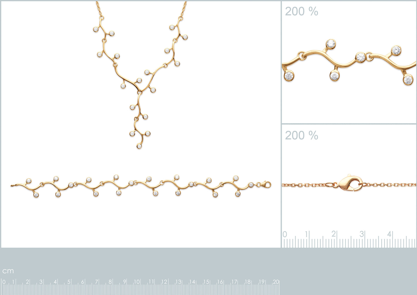 Позлатена огърлица „Клонки“ с перли