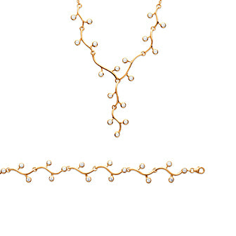 Позлатена огърлица „Клонки“ с перли