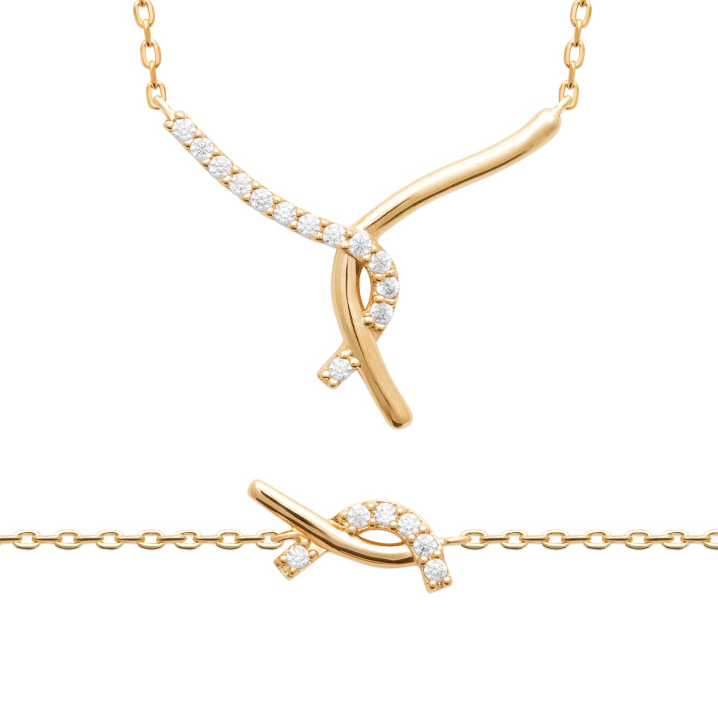 Позлатена висулка с възел и камъни